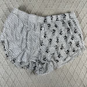 Disney Women Shorts Large White Black Mickey Mouse Polka Dot Rayon Pajama Sleep